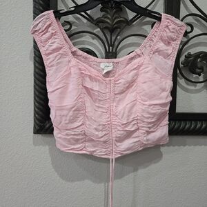Japna Pink Ruched Off The Shoulder Crop Top